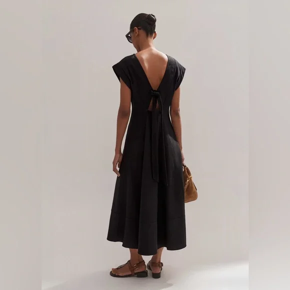 NWT Me + Em Tailored Flare Midi Dress Black - Picture 3 of 7